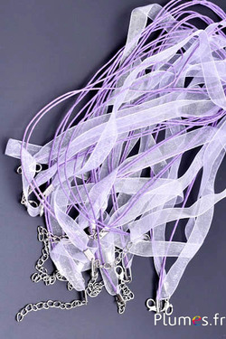 Collier sur ruban organza - long. 45 cm - lilas